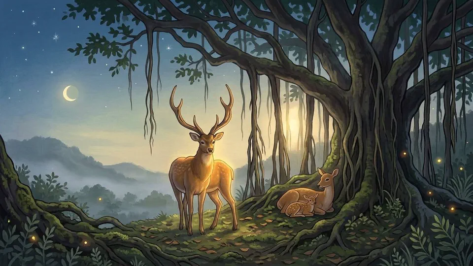 Illustration for The Golden Deer of the Banyan Grove