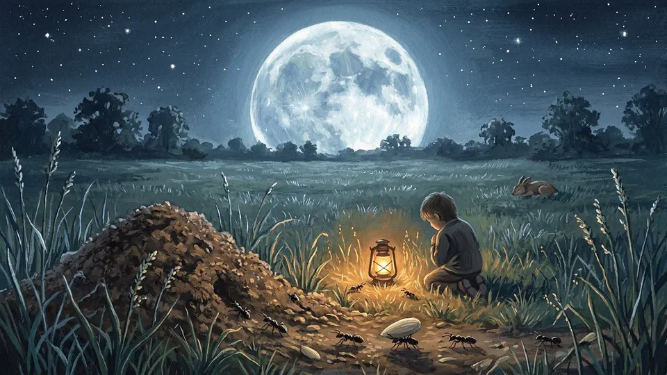 Illustration for The Moonlit Meadow and the Patient Hill Illustration for The Moonlit Meadow and the Patient Hill