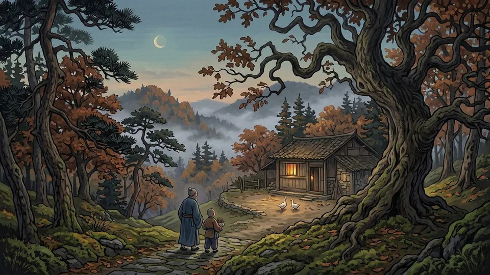 Illustration for The Mountain Trees and the Two Geese