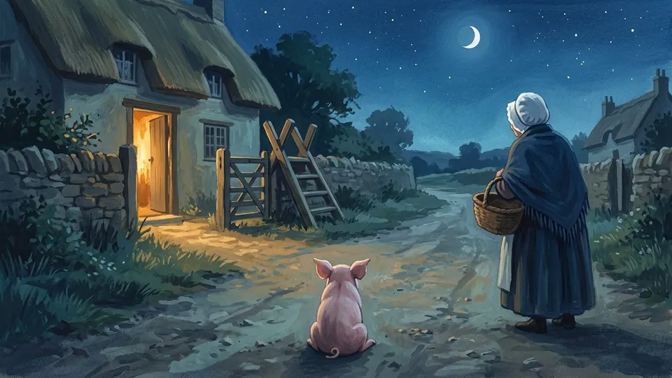 Illustration for The Old Woman, the Little Pig, and the Long Kindness of the Lane