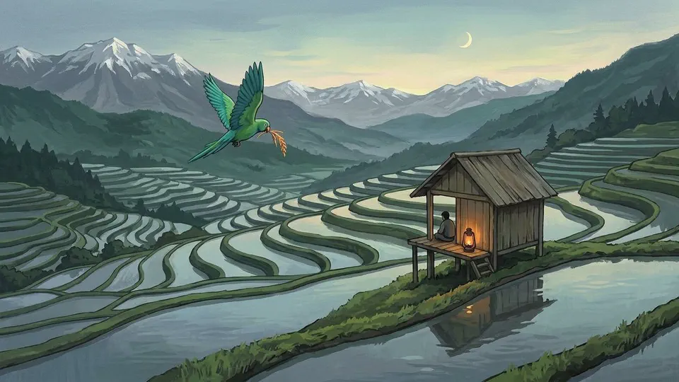 Illustration for The Parrot Who Carried Rice Home
