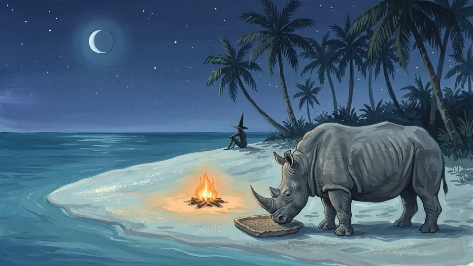 Illustration for The Parsee, the Rhinoceros, and the Cake Left Cooling in the Sun