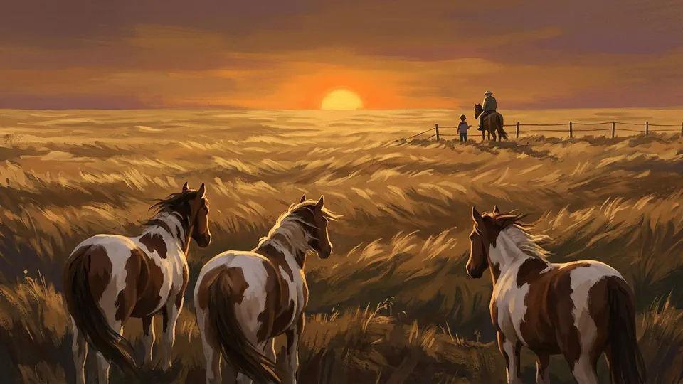 Illustration for The Piebald Horses of the Wide Grass