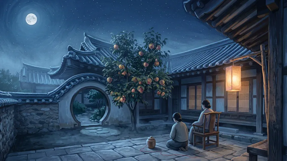Illustration for The Red Thread and the Moonlit Courtyard